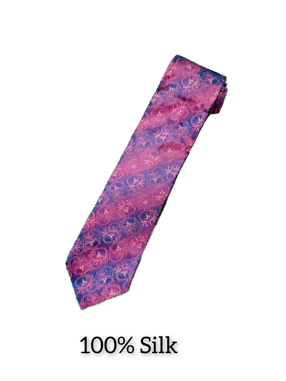 Silk Men's Tie in Pink and Blue - Elegant Floral Pattern
